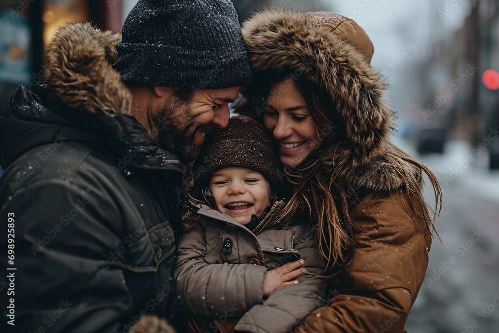 A family posing for a photo in the snow