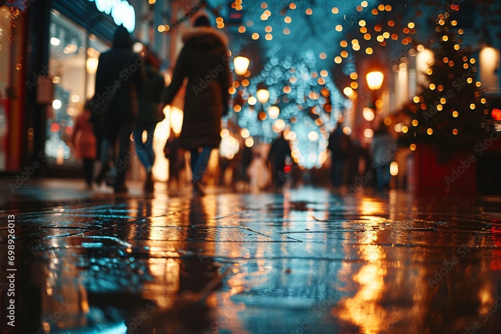 People walking on a rainy night in a city