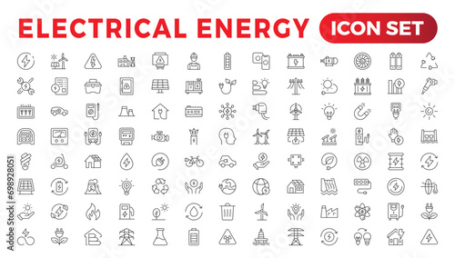 Electrical energy, electricity. Outline icon collection photo