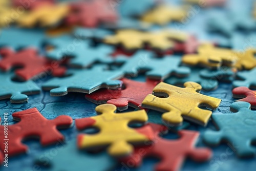 A Puzzle Piece with a Blue and Yellow Background © vinod