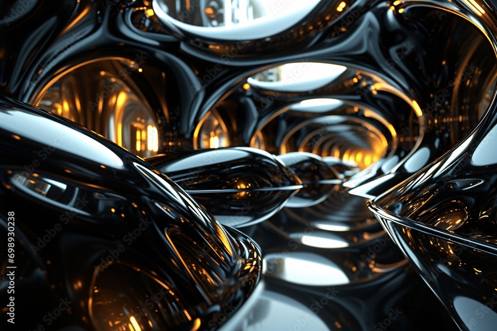 A futuristic tunnel with a black and yellow lighting effect A futuristic tunnel with a black and yellow lighting effect