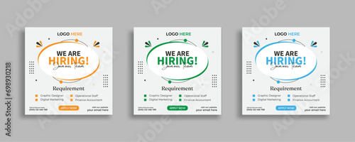 We are hiring job vacancy social media post or square web banner template vector design