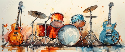 A Painting of Drums with Watercolor Paint photo