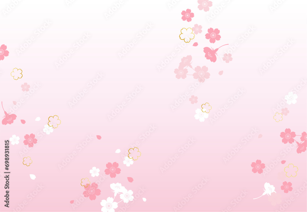 桜舞い散る春の背景イラスト素材 ベクター  ピンク背景