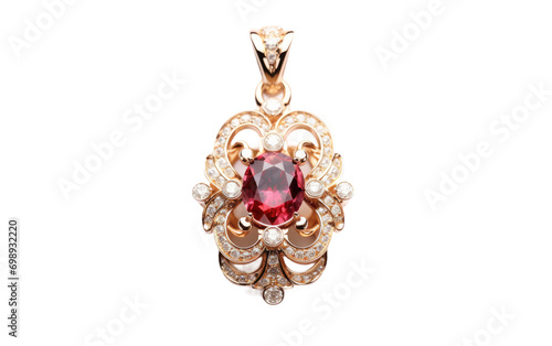 Gold and Diamond Pendant with Amethyst On a White or Clear Surface PNG Transparent Background.