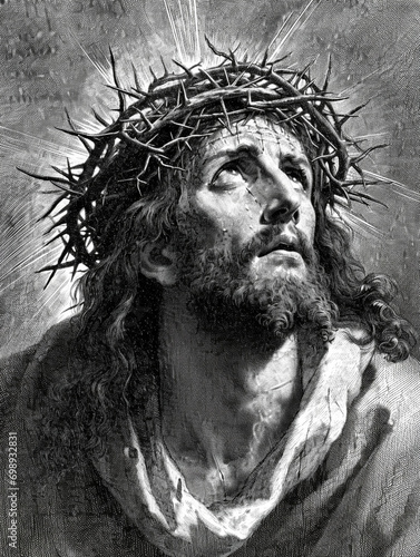 Jesus Christ with a crown of thorns.AI generative.