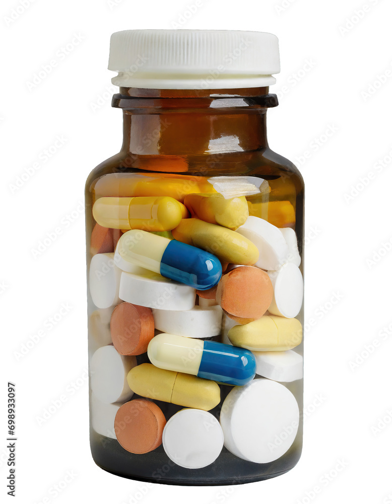 jar with various pills - isolated on transparent background jar with various pills - isolated on transparent background