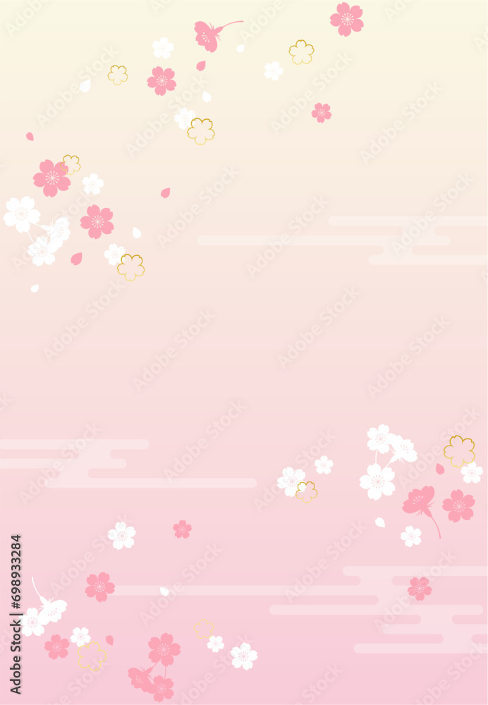 桜舞い散る春の背景イラスト素材 ベクター ピンク 和雲