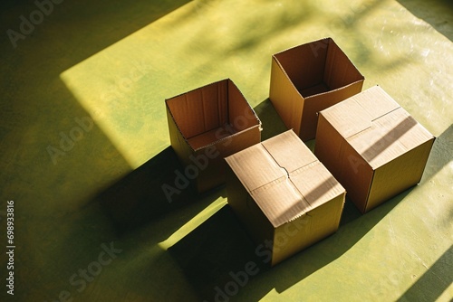 Four Brown Boxes on a Green Table photo