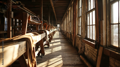 Sunlit old wooden workshop.