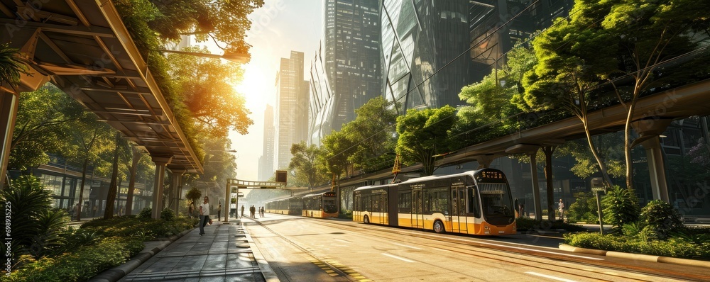 Naklejka premium city sustainability net zero carbon negative forest nature Biodiversity Diversity ,Generative AI