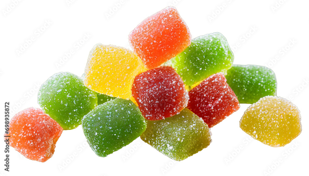 Pile of colorful fruit jelly candies isolated on transparent background Pile of colorful fruit jelly candies isolated on transparent background