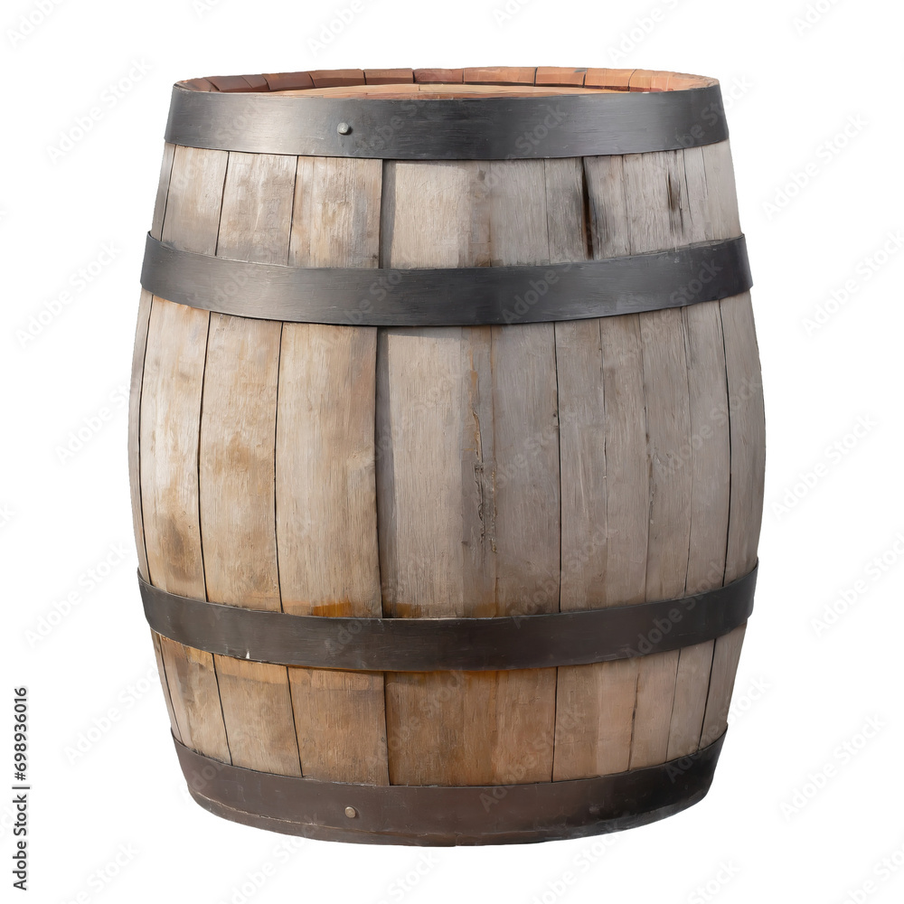 Obraz premium Old wooden barrel, front view - isolated on transparent background