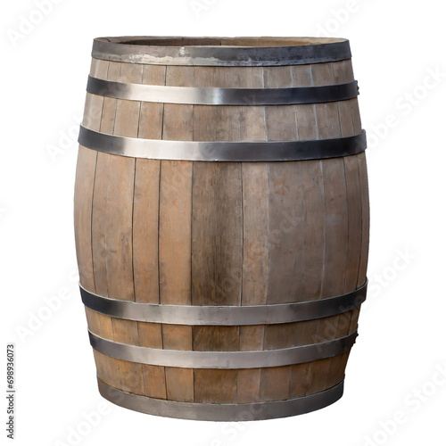 Old wooden barrel, front view  - isolated on transparent background