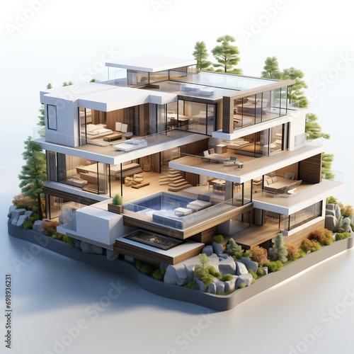 3d isometric of modern cozy house photo