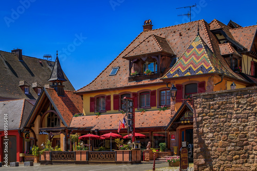 Le Mittelwihr, half timbered hotel on Alsatian Wine Route, Mittelwihr, France