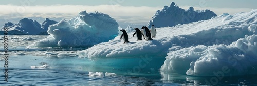 penguins on ice floe in the ocean ,Climate change impact  ,Generative AI