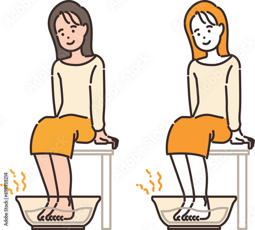 Illustration of a woman bathing in her feet