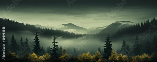 Evergreen forest foggy, Generative AI © kanesuan