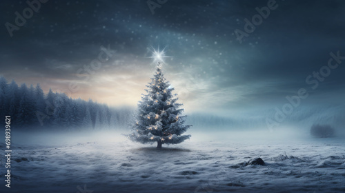 Christmas tree in frozen mist