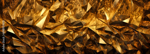 3D pattern of many gold triangles with a mix of light and dark shades, creating a textured, luxurious, and dynamic surface