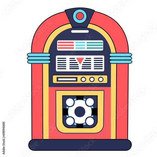 colorful juke box old vintage automated retro vinyl player and radio device isolated on white background vector illustration