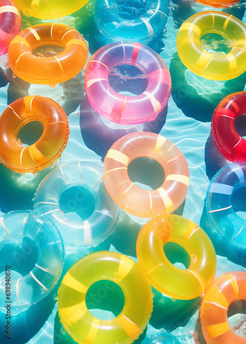 Colorful rubbers for swimming in the wather. Summer sunny concept. photo