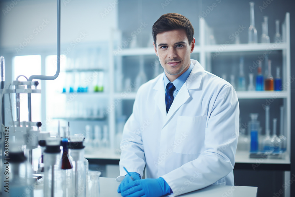 Healthcare crossed arms and portrait of a male pharmacist standing in a pharmacy clinic