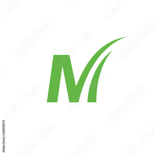 Alphabet Letter M with Grass Turf Lawn Logo Design Symbol Inspiration