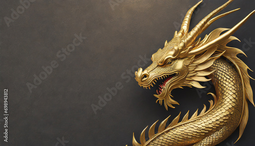 Golden Dragon on dark background. with copy space