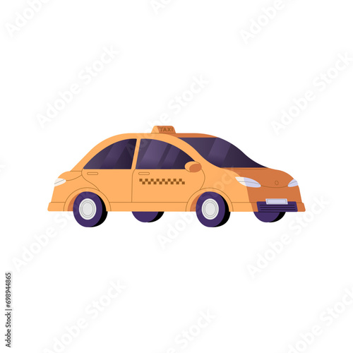 Taxi cab. Yellow car  automobile for work  driver job. Commercial transport. Urban public vehicle. City service of passengers delivery. Flat isolated vector illustration on white background