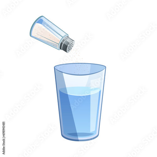 Pour salt into the water glass vector isolated on white background