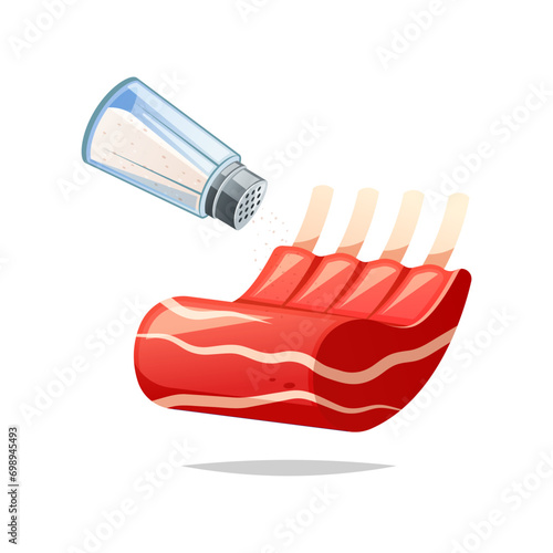 Pouring salt onto a rack of fresh lamb vector.