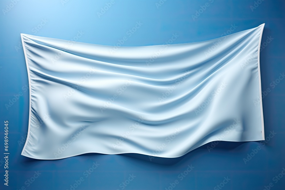 Blank White Flag Mockup on Blue Background