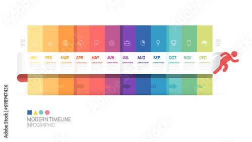 Business step timeline infographic template. Modern milestone element timeline diagram calendar and 4 quarter topics, vector infographics.
