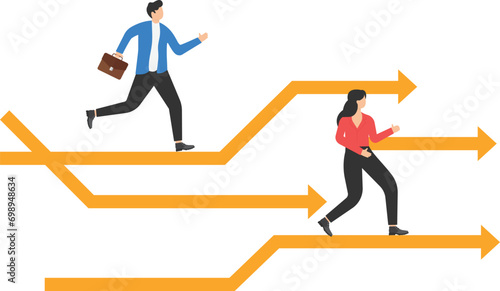 Progress and development strategy readjustment in an unstable market situation. Business reorganizes vectors.

