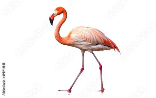 Flamingo Bird Walking On a White or Clear Surface PNG Transparent Background.