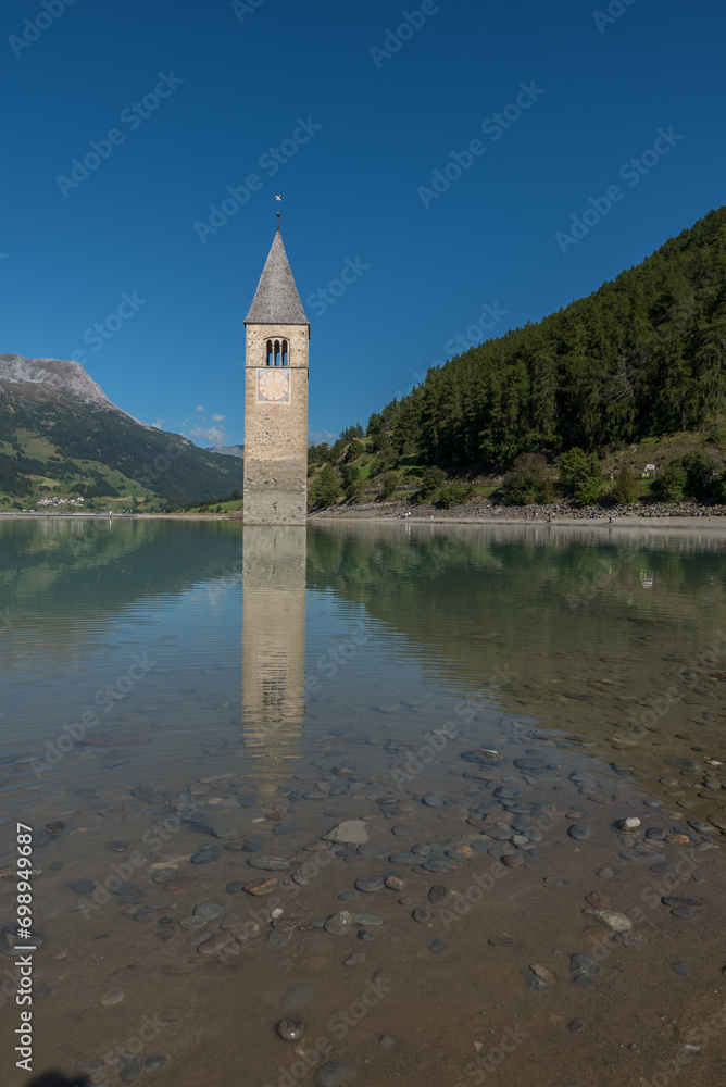 Campanile lake Resia, Val Venosta, South Tyrol Italy