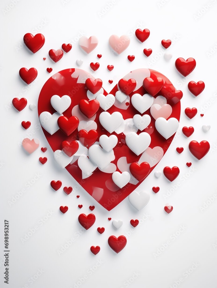 Valentines day party decorations background, Red hearts on white background. Valentines day party decorations background, Red hearts on white background.