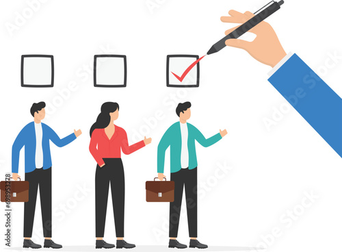 Business manager hand selection man appropriate candidate. Concept business best candidate vector illustration.

