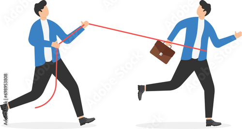 Business person uses a rope to pull his companion. Competition

