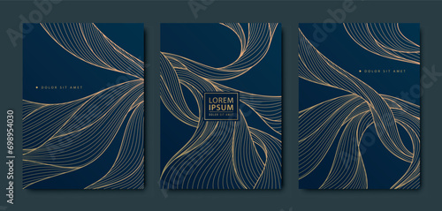 Vector luxury wave patterns, abstract golden and black art design. Art deco fancy texture, liquid cards, flow brochures