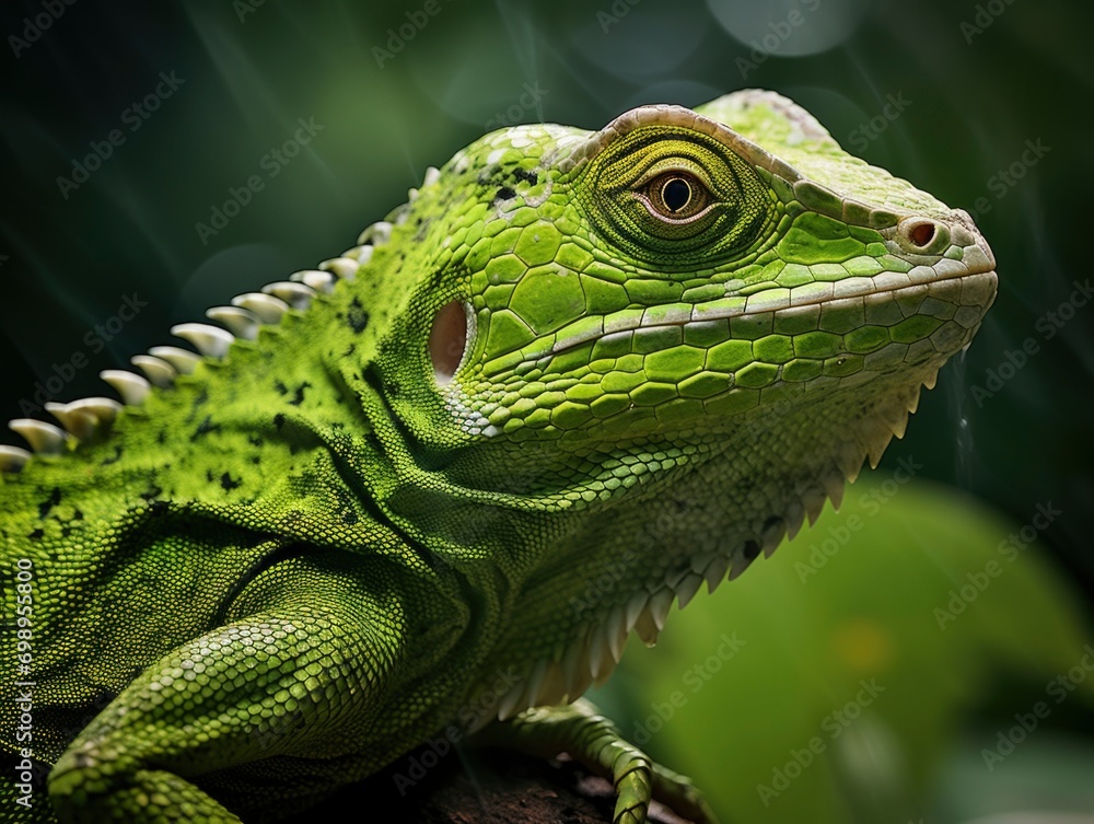 Animal reptile green iguana, Close-up macro photography Animal reptile green iguana, Close-up macro photography