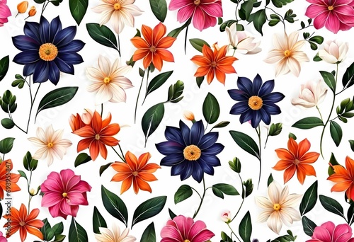 Wallpaper Mural AI illustration of a set of watercolor flowers and leaves Torontodigital.ca