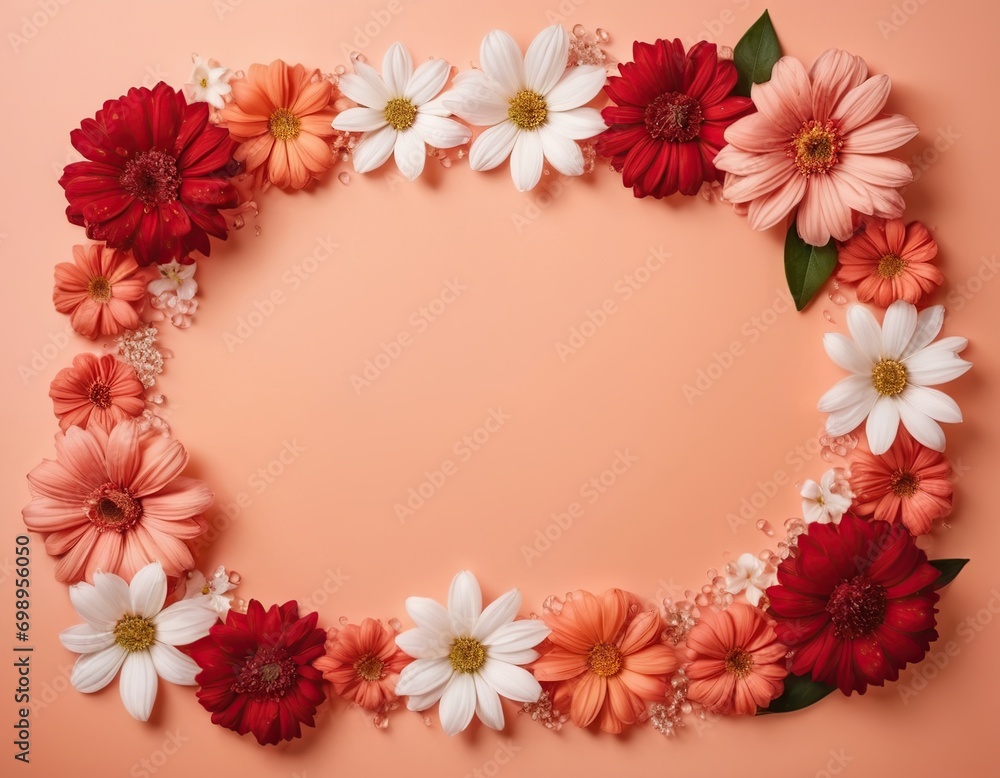 A frame of flowers on a beige background A frame of flowers on a beige background