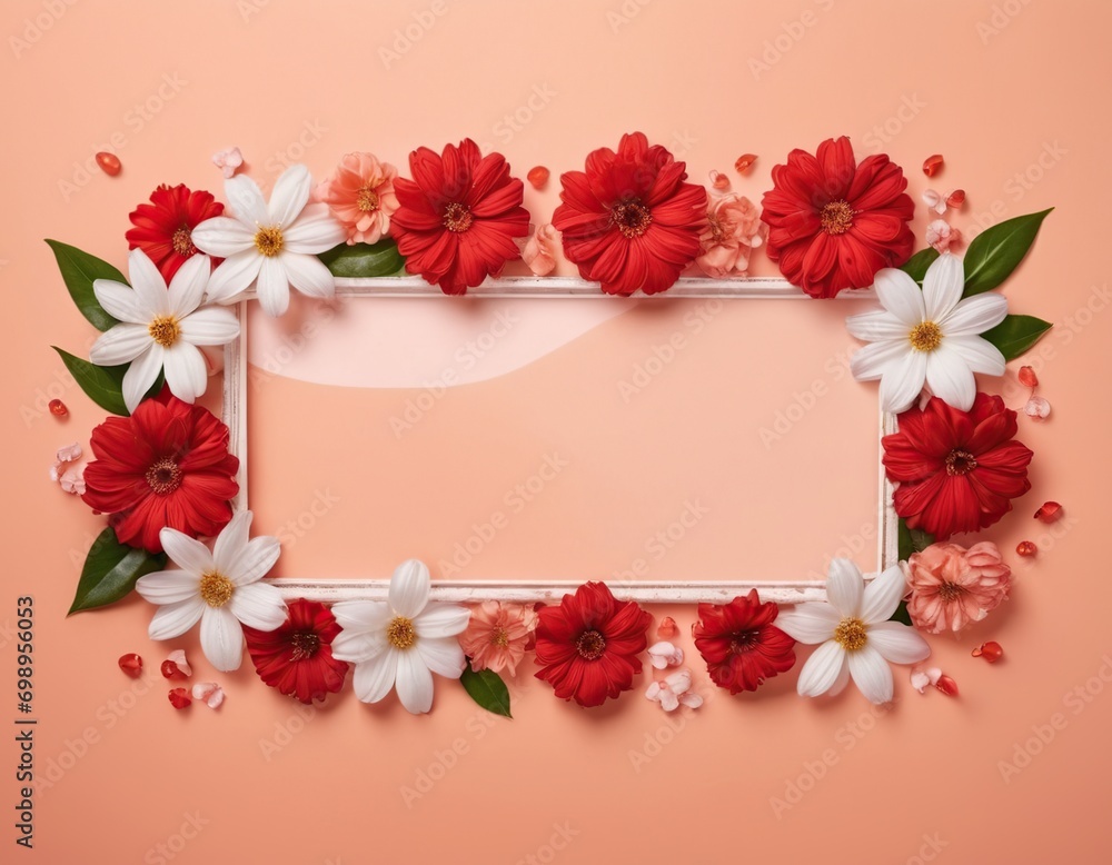 A frame of flowers on a beige background A frame of flowers on a beige background