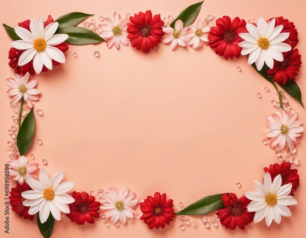 A frame of flowers on a beige background A frame of flowers on a beige background