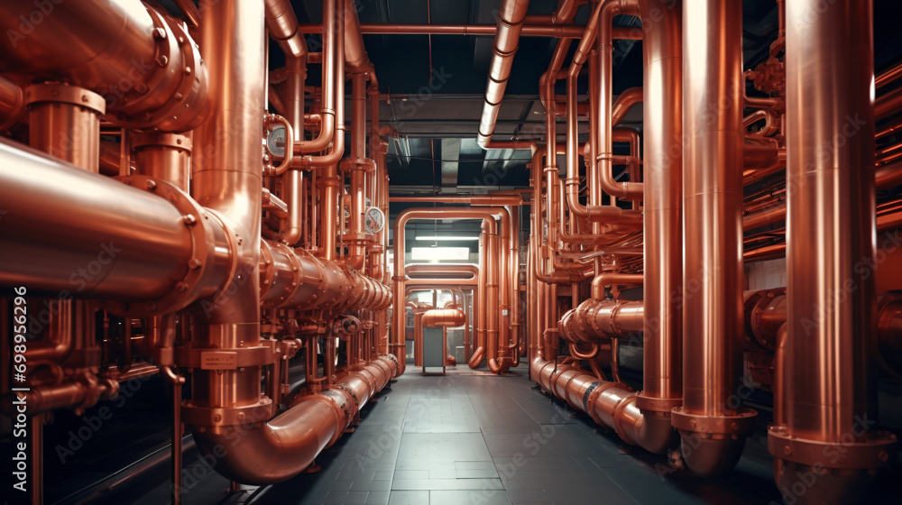 Copper pipes in boiler