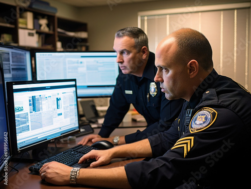Police officers utilizing advanced technology tools to improve efficiency in crime fighting and investigations photo