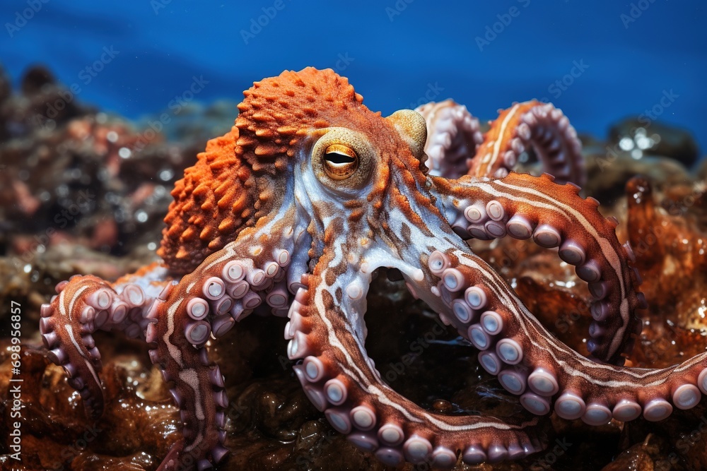 Octopus on the bottom of the sea. Close-up. Octopus on the bottom of the sea. Close-up.